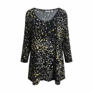 Susan Graver Black Yellow Speckled Print Long Sleeve Tunic Top Women XL